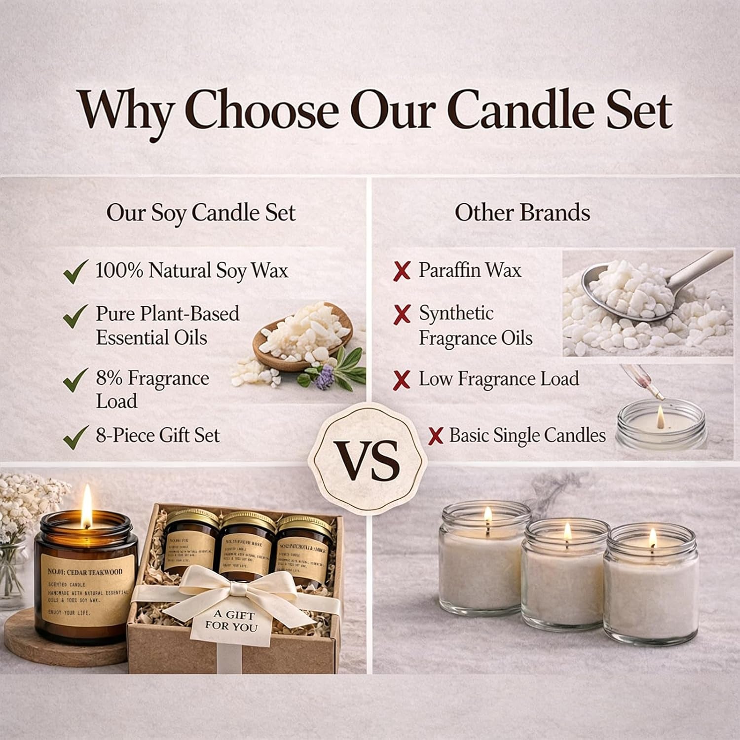 Scented Candles for Home,8 Pack Soy Wax Candle Set,Scented Candles Gift Set,Aromatherapy Candles, Amber Jar Vintage Apothecary Style, 8 Scents Gift Set