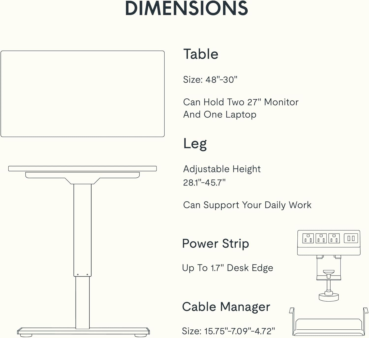 FLEXISPOT EN2 Whole-Piece Standing Desk with Clamp Power Strip, 48 X 30'' Height Adjustable Electric Stand up Desk with Cable Management (Gray Frame + Mahogany Top, 2 Packages)