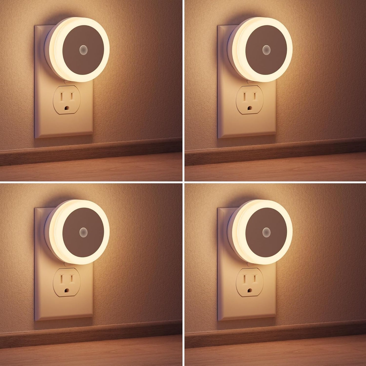 LED Baby Night Lights Plug into Wall [4Pack], Nightlight with Light Sensors for Kids Room, Bathroom Stair Lights, Hallway Light, Warm White